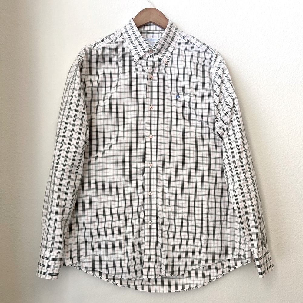 🆕 Southern Tide Button Down - White w/ Green & Orange Plaid